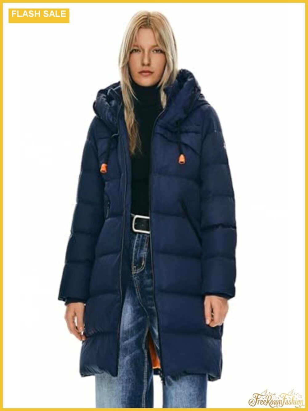 Thickened Winter Down Coat Hooded Puffer Long Jacket with Pocket